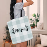 Blue Buffalo Check Monogram | Modern Farmhouse Tote Bag<br><div class="desc">Modern farmhouse buffalo check print tote bag personalized with your name monogram. Please note that the subtle linen texture is part of the printed design and the product is not made of real linen fabric. Click the Customize It button to add your own text and create a unique one of...</div>
