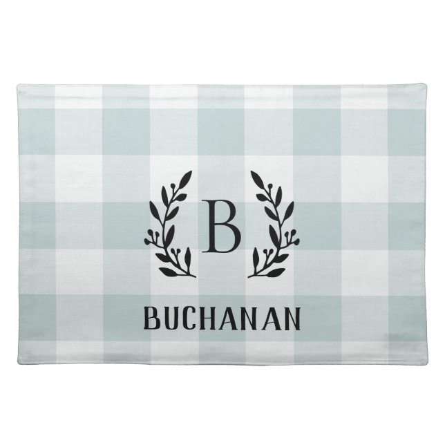 Blue Buffalo Check Monogram Woven Cotton Placemat (Front)