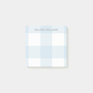 Blue Buffalo Check Pattern Monogrammed Name 3x3 Post-it Notes