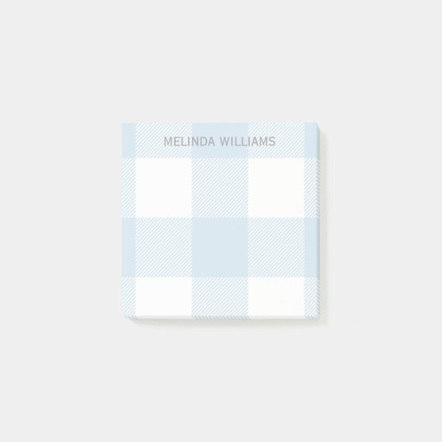 Blue Buffalo Check Pattern Monogrammed Name 3x3 Post-it Notes (Front)