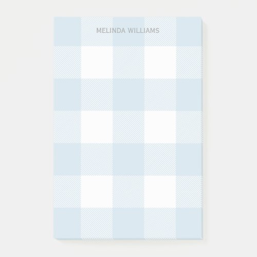 Blue Buffalo Check Pattern Monogrammed Name 4x6 Post_it Notes