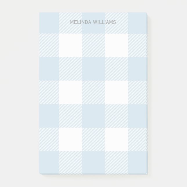Blue Buffalo Check Pattern Monogrammed Name 4x6 Post-it Notes (Front)