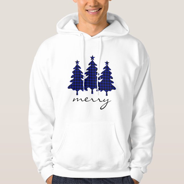 Blue Buffalo Check Pine Trees Hoodie (Front)