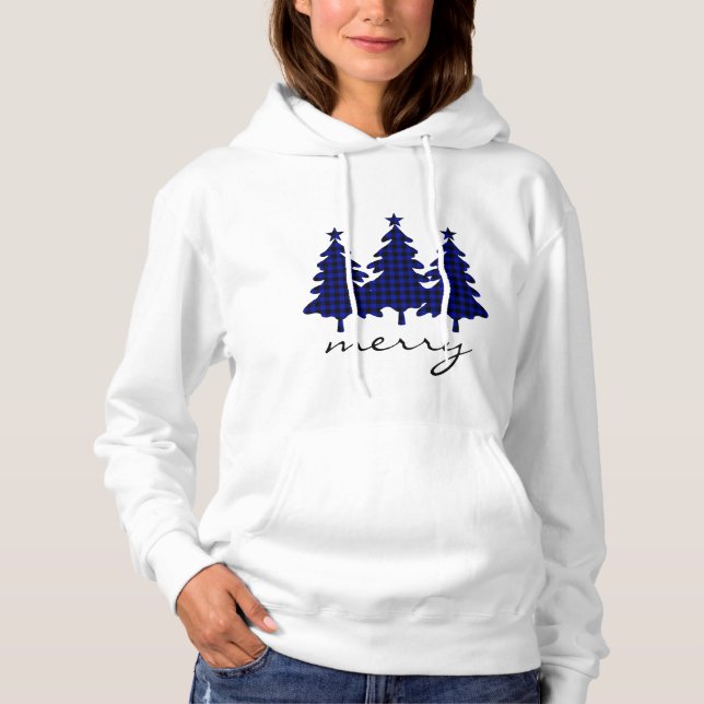 Blue Buffalo Check Pine Trees Hoodie (Front)