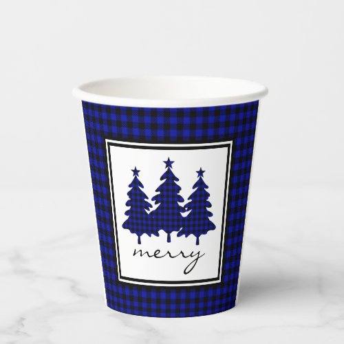 Blue Buffalo Check Pine Trees Paper Cups