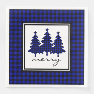 Blue Buffalo Check Pine Trees Paper Dinner Napkins