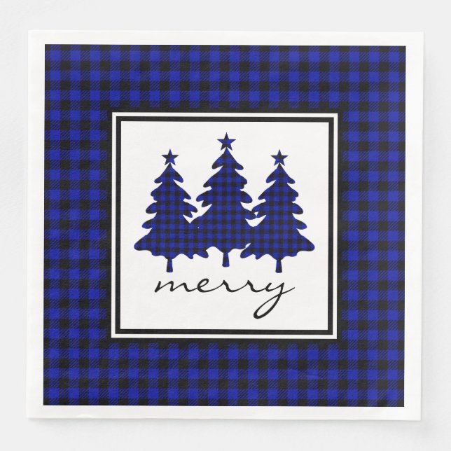 Blue Buffalo Check Pine Trees Paper Dinner Napkins (Front)