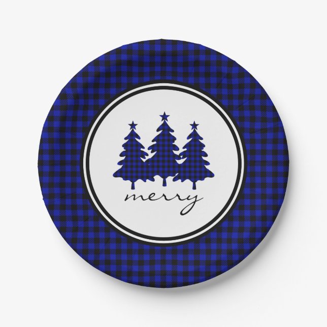 Blue Buffalo Check Pine Trees Paper Plate (Front)