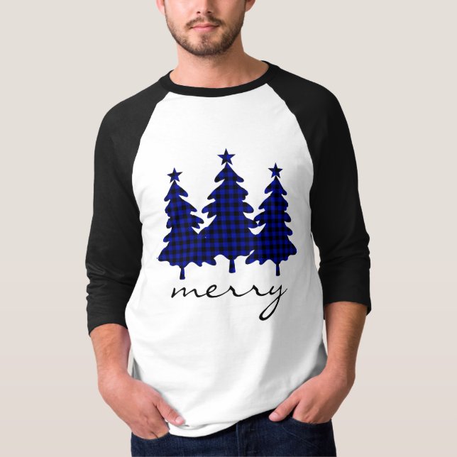 Blue Buffalo Check Pine Trees T-Shirt (Front)