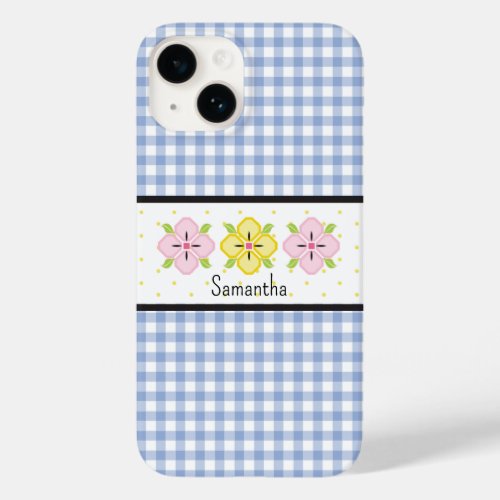 Blue Buffalo Check Plaid Gingham Monogrammed Case_Mate iPhone 14 Case
