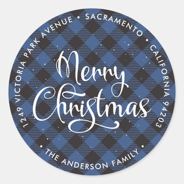 Blue Buffalo Plaid Christmas Return Address Labels (Front)