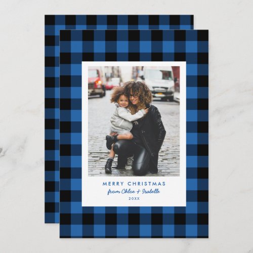 Blue Buffalo Plaid Christmas Single Photo Holiday Card