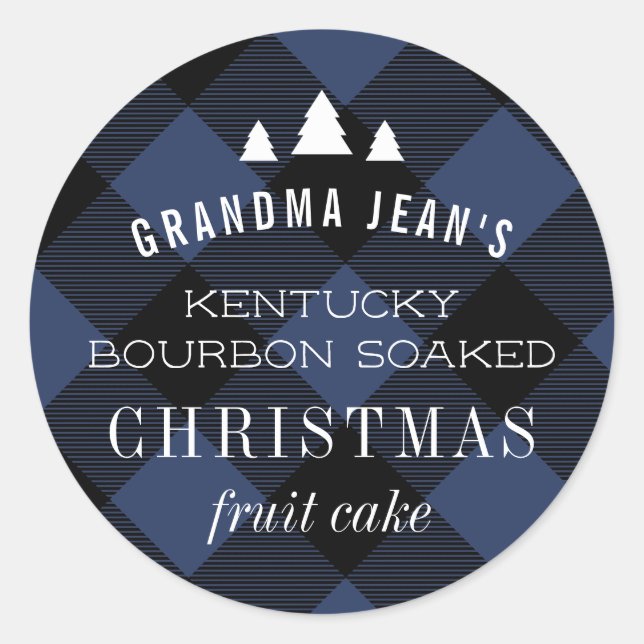 Blue Buffalo Plaid Christmas Tree Gift Classic Round Sticker (Front)