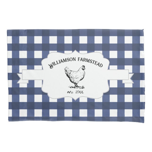 Blue Buffalo Plaid Farm Chicken Pillow Case (Front)