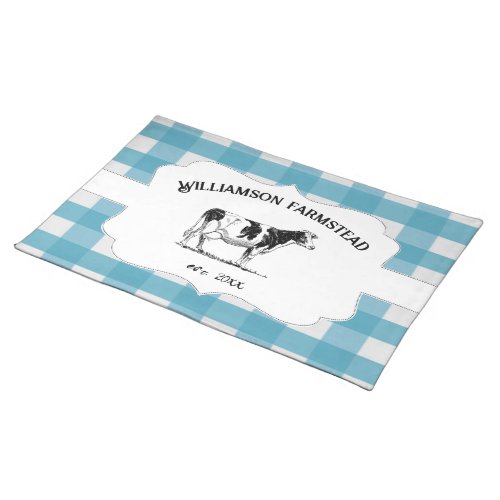 Blue Buffalo Plaid Farm Cow Cloth Placemat