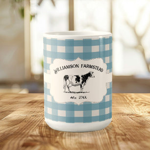 Blue Buffalo Plaid Farm Cow Coffee Mug