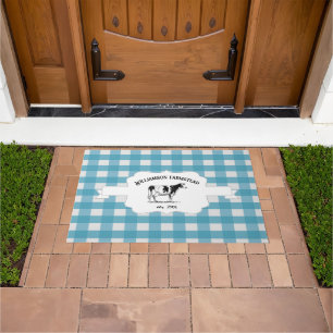 Blue Buffalo Plaid Farm Cow Doormat