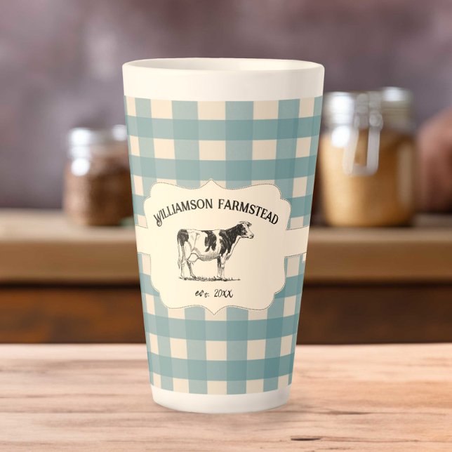 Blue Buffalo Plaid Farm Cow Latte Mug (Blue Buffalo Plaid Farm Cow Latte Mug)