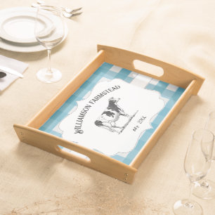 Blue Buffalo Plaid Farm Cow Serving Tray