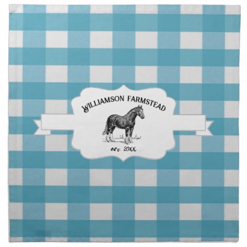 Blue Buffalo Plaid Farm Horse Cloth Napkin