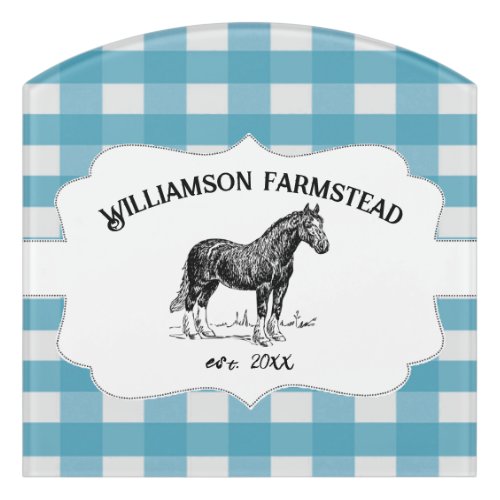 Blue Buffalo Plaid Farm Horse Door Sign