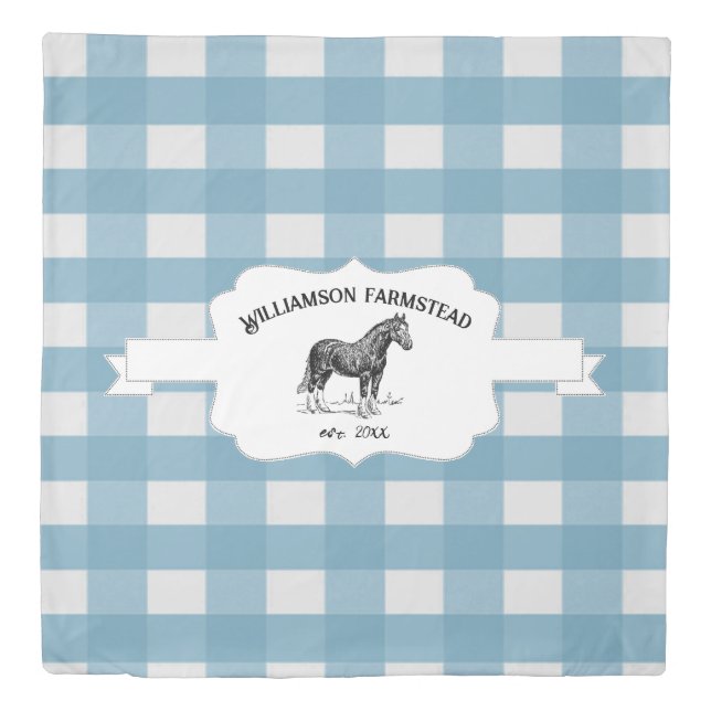 Blue Buffalo Plaid Farm Horse Duvet Cover (Front)