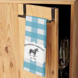 Blue Buffalo Plaid Farm Horse Kitchen Towel