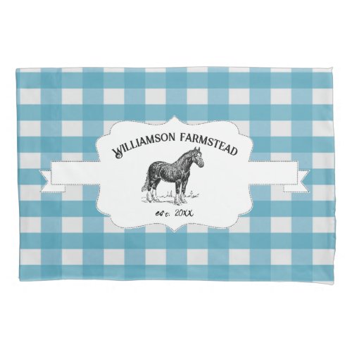 Blue Buffalo Plaid Farm Horse Pillow Case