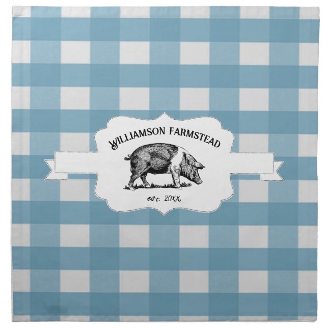Blue Buffalo Plaid Farm Pig Cloth Napkin (Front)