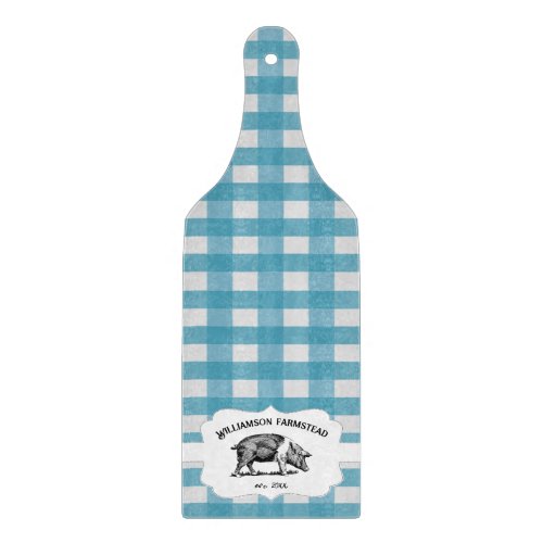 Blue Buffalo Plaid Farm Pig Cutting Board