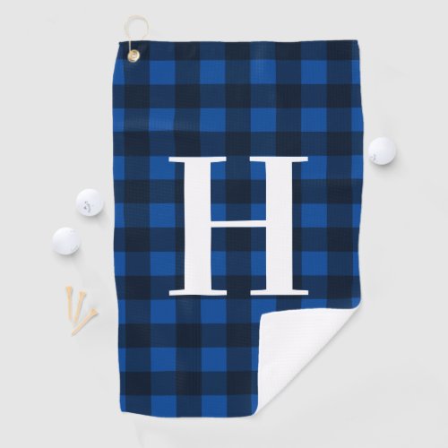 Blue buffalo plaid golf towel gift for men