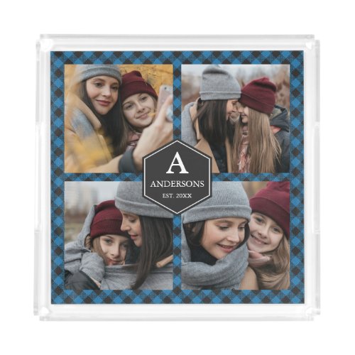 Blue Buffalo Plaid Lumberjack Family Photo Collage Acrylic Tray