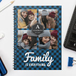 Blue Buffalo Plaid Lumberjack Family Photo Collage Notebook<br><div class="desc">Upload your favorite photos to make your own unique personalized photo gift.</div>
