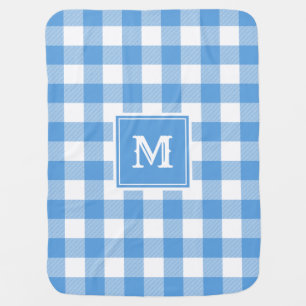 Blue Buffalo Plaid Monogram Baby Blanket