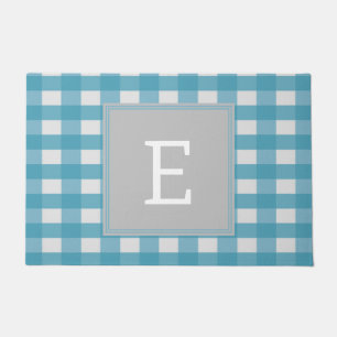Blue Buffalo Plaid Monogram Doormat