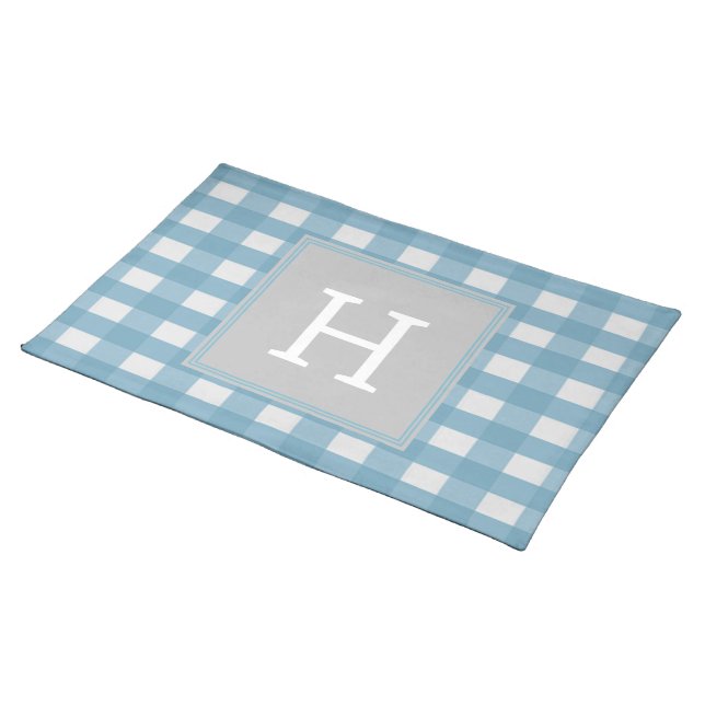 Blue Buffalo Plaid Monogram Placemat (On Table)