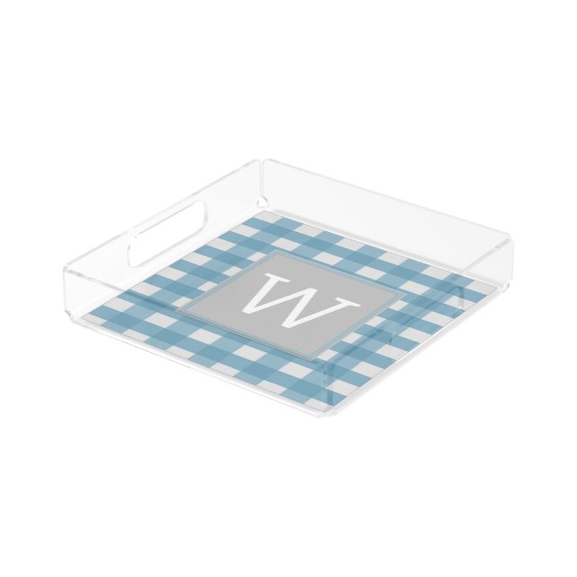 Blue Buffalo Plaid Monogram Vanity Tray (Angled)