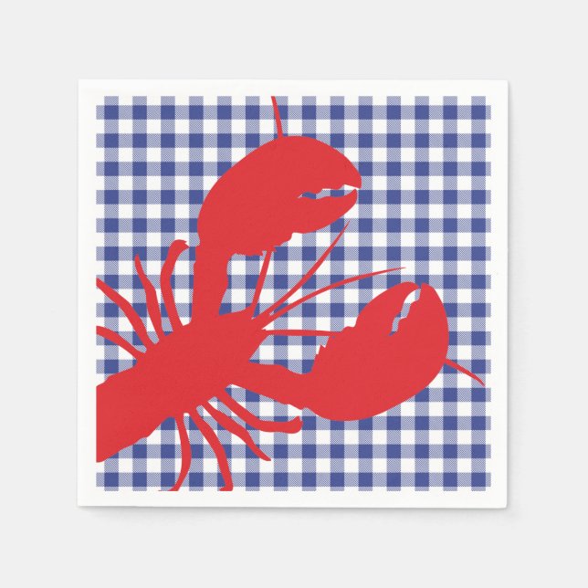 Blue Buffalo Plaid Red Lobster Family Reunion Text Napkins (Front)