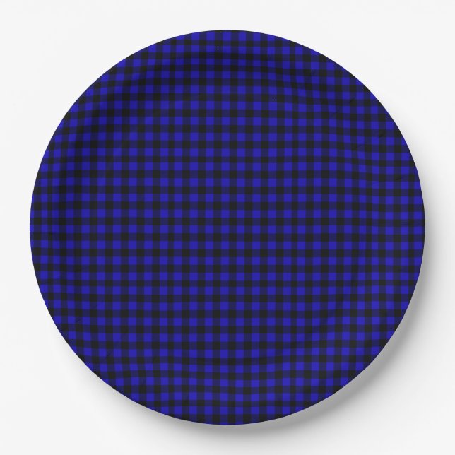 Blue Buffalo Plaid Rustic Cabin Picnic Paper Plates (Front)
