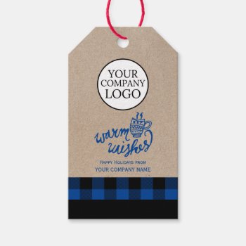 Blue Buffalo Plaid Warm Wishes Company Christmas Gift Tags by ChristmasPaperCo at Zazzle
