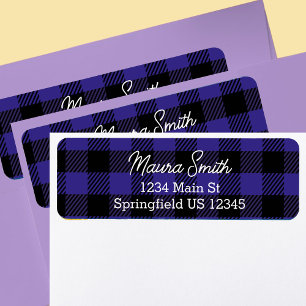 Blue buffalo plaid winter return address label