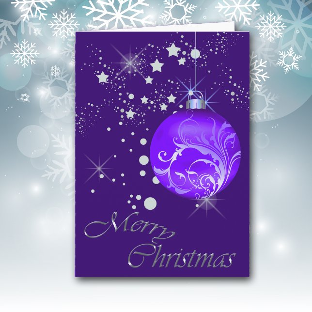Blue Bulb Silver Stars Christmas Holiday Card (Creator Uploaded)
