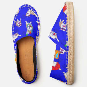 blue bulldog funny puppy dog whimsical paw prints espadrilles