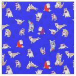 blue bulldog funny puppy dog whimsical paw prints fabric