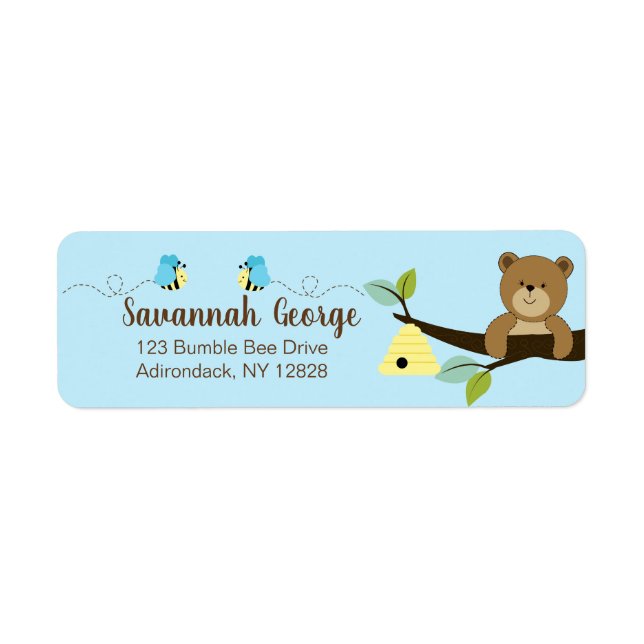 Blue Bumble Bee and Honey Bear Address Labels (Front)