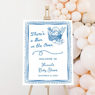 Blue Bun in the Oven Baby Shower Welcome Sign