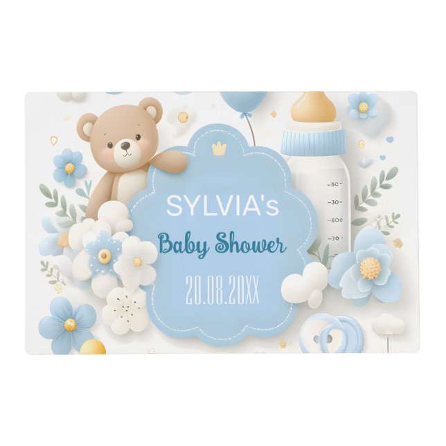 Blue Bundle Joy: Baby Boy Shower Placemat (Front)