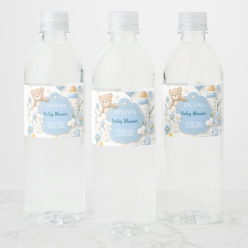 Blue Bundle Joy Baby Boy Shower Water Bottle Label