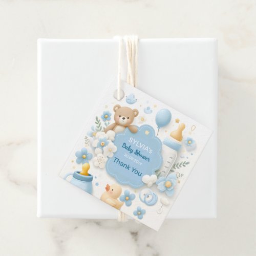 Blue Bundle Joy Teddy Bear Baby Boy Shower Favor Tags