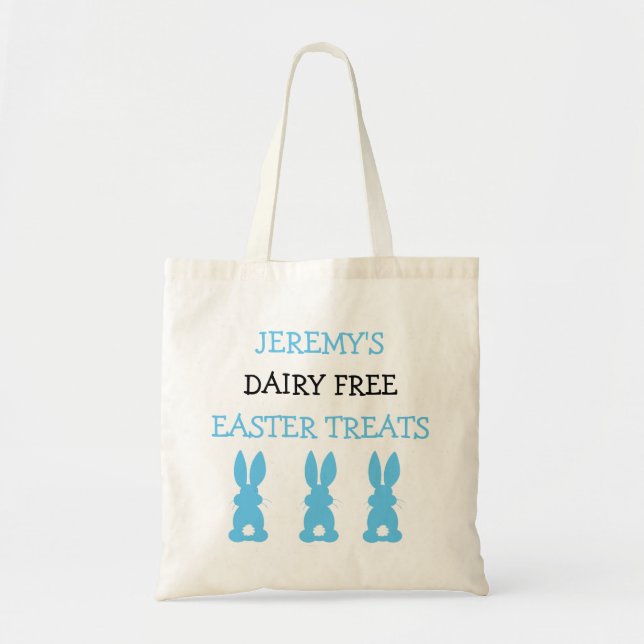 Blue Bunnies Food Allergy Personalized Easter Tote Bag (Front)